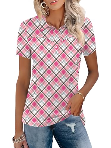 Image of TFSDOD Womens Golf Polo Shirts Collared Short Sleeve T Shirt Lightweight Moisture Wicking Polo Casual 3 Buttons Outfits