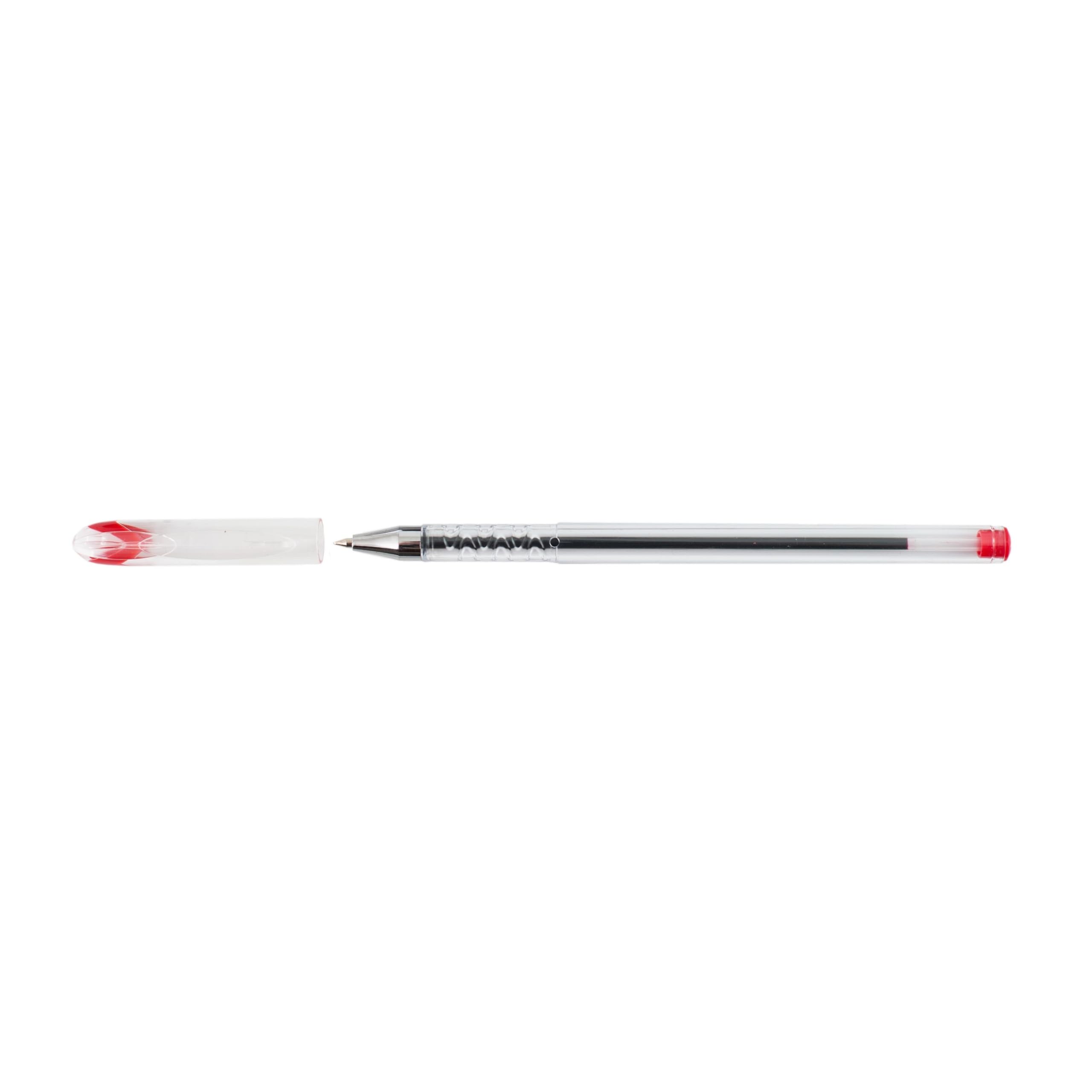 D.RECT Pack of 12 Ballpoint Pens for Daily Use in Office, School and Home, Plastic Cap with Ink Colour Tip, Replaceable Cartridges, Ink Colour Red