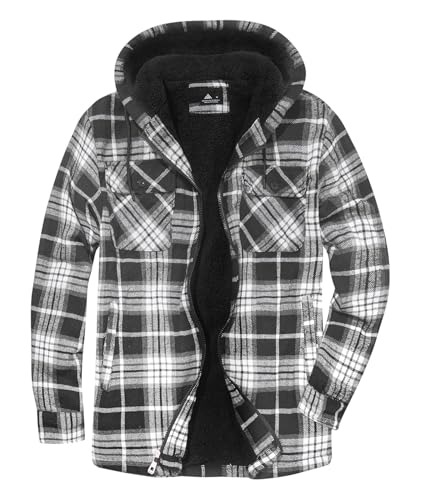 Image of SCODI Men's Flannel Jacket Sherpa Lined Plaid Fleece Hoodies Zip Up Coat | Winter Warm Outwear, Thick Sweatshirt, Outdoor, Ski, Hiking, Sports, Work, Office, Daily Wear, Machine Wash, with 4 Pockets