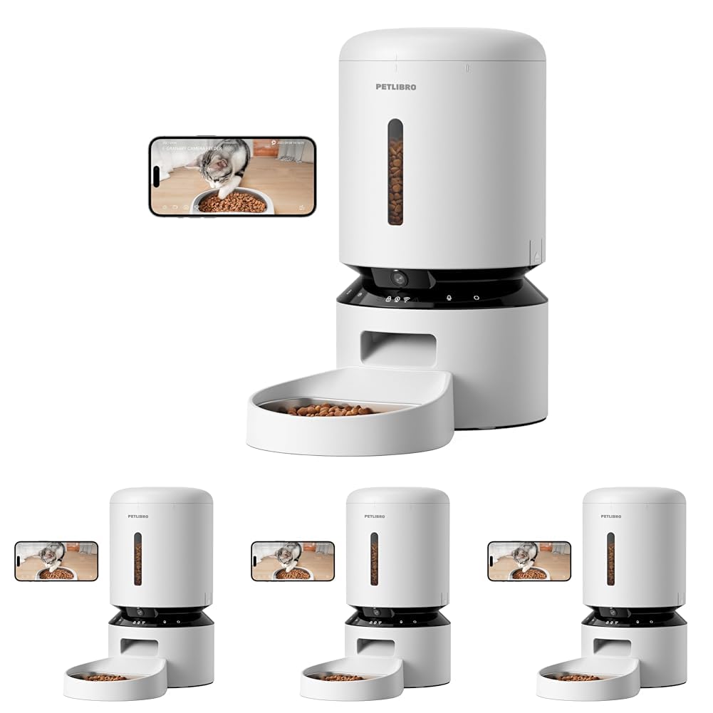 Alimentatore automatico per gatti con fotocamera, video HD 1080p con visione notturna, alimentatore WiFi per animali domestici 5G con audio a 2 vie, sensore di cibo e blocco basso, avvisi di movimento