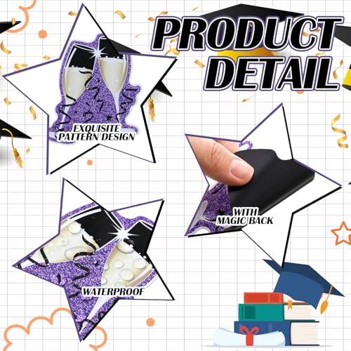 Image of Landhoow 30 Pcs Graduation Car Magnets 2026 Senior Graduation Car Decoration Bumper Sticker Congrats Grad Magnet Magnetic Refrigerator Decal for Grad Parade Party Supplies(Purple, Black)