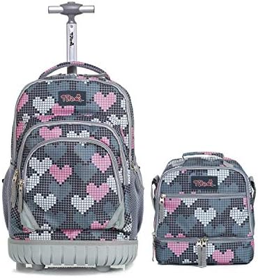 Tilami Rolling Backpack 19 inch with Lunch Bag Wheeled Laptop Backpack, Heart Grey