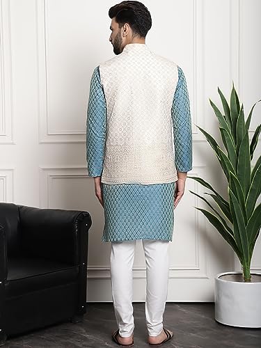 Image of SOJANYA (Since 1958 Men's Jacquard Silk Kurta and Pyjama with Nehru Jacket
