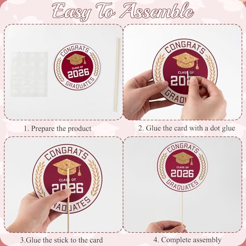 Image of Graduation Decorations for Class of 2026-60pcs Glitter Maroon Party Table Centerpieces Sticks with LED String Lights for College High School 2026 Graduation Party Favors Supplies