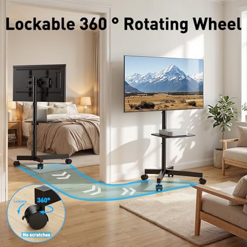 Image of PERLESMITH Rolling TV Stand for 23-63 Inch Flat /Curved Screen TVs up to 88 lbs, Mobile TV Stand on Wheels, Portable TV Stand with Tilt & Height Adjustable,Outdoor TV Stand Max VESA 400x400mm PSTVMC10