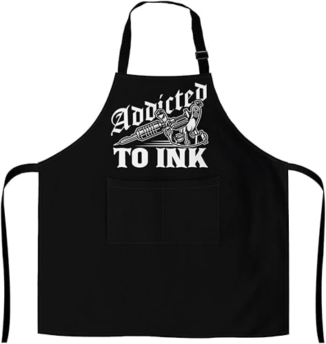 Masterhand Delantal de tatuajes para mujer, adicto a la tinta, amante de los tatuajes, regalos de cumpleaños, babero de cocina unisex con 2