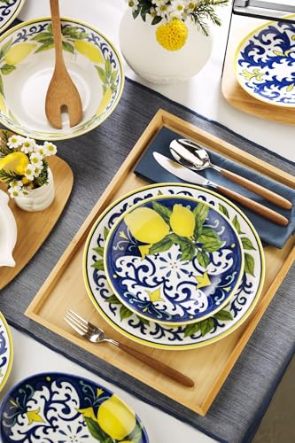 Vajilla de 27 piezas, 100% porcelana, apta para microondas y lavavajillas, incluye platos, cuencos y platos, elegante experiencia gastronómica