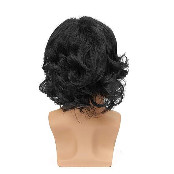 Mens Black Wig Short Layered Curly Wavy Male Wig Synthetic Hair Wigs Heat Resistant Cosplay Halloween Party with Wig Cap