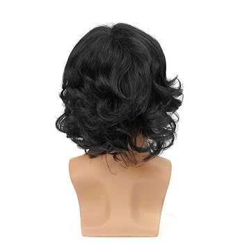 Mens Black Wig Short Layered Curly Wavy Male Wig Synthetic Hair Wigs Heat Resistant Cosplay Halloween Party with Wig Cap