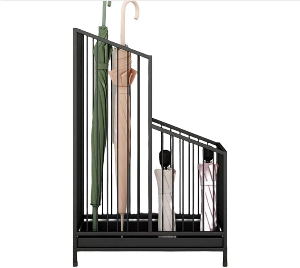 Metal Umbrella Stand with Removable Drip Tray - Stylish Umbrella Storage Rack for Entryway, Office, Living Room - Black Umbrella Holder (15.8"x9.8"x24.4")