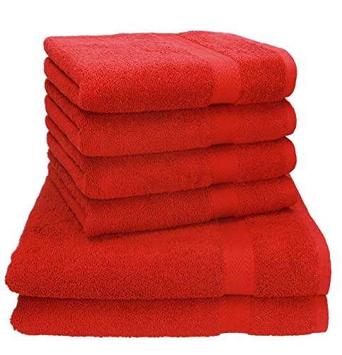Betz 6er Handtuch Set Premium – 4 Handtücher 50x100 cm – 2 Duschtücher 70x140 cm - 100% Baumwolle – Frottee Handtücher für Bad, Gäste & Alltag – pflegeleicht & langlebig - Farbe rot