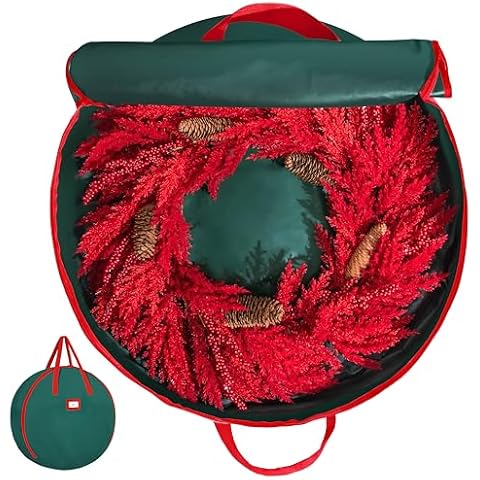HOLDN’ STORAGE Premium Wreath Storage Bag - Durable 600D Material - Waterproof - Heavy-duty Christmas Storage Container for Xmas Wreath with Dual Zipper Closure, Tear-proof, 30"W x 7.5"D - Green Cover