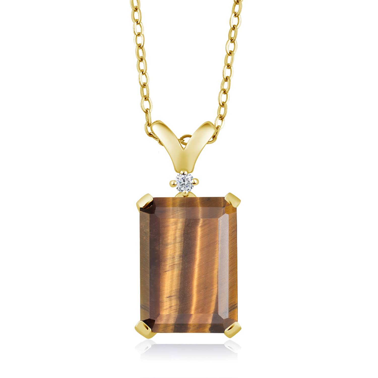 Gem Stone King 5-10 Cttw Gemstone Birthstone and White Diamond Pendant Necklace for Women | 18K Yellow Gold Plated Silver | Emerald Cut 14X10MM with 1MM Round Accent | 18 Inch Chain