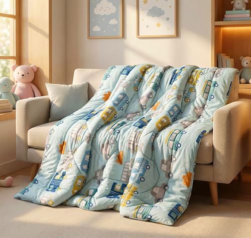 Image of VAS COLLECTIONS 180 GSM Microfiber Reversible AC Comforter | Kids Printed Winter Quilt /Duvet for Single Bed | Soft Warm Cozy Blanket | Size 58 x 86 Inches (147 x 218 cm) (Kid Bus Print)
