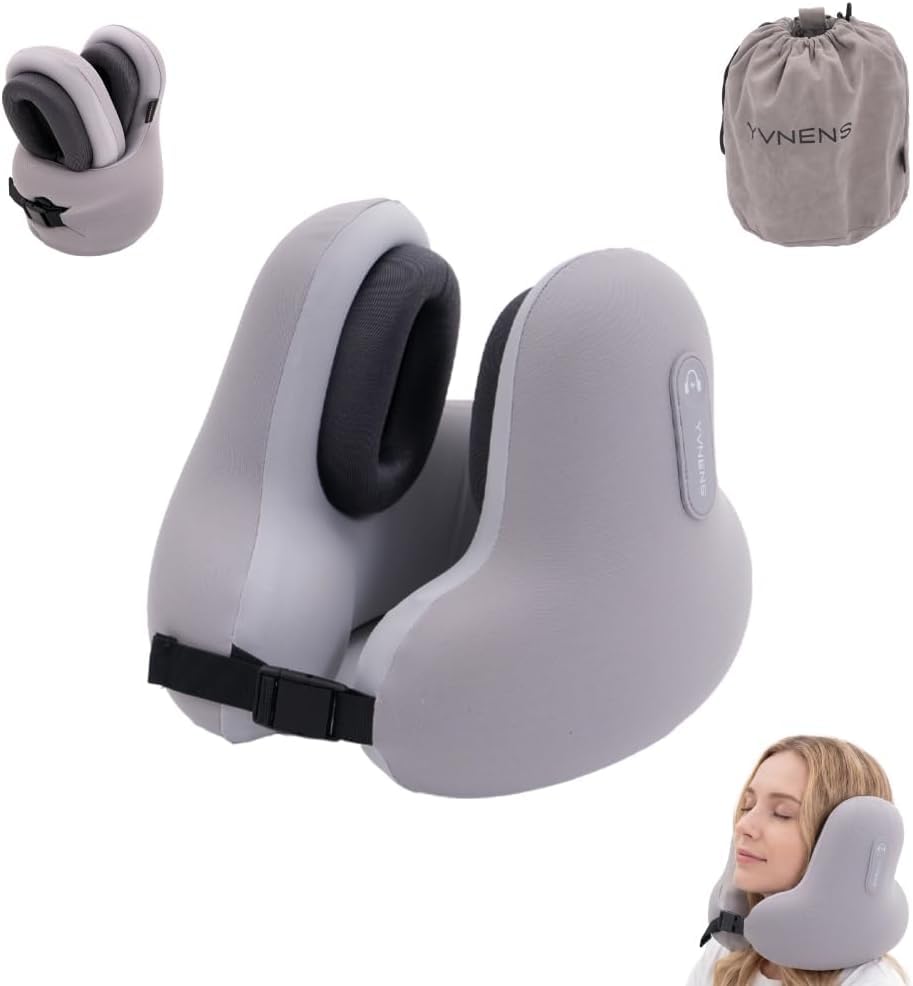 Yvnens Neck Travel Pillows for Airplanes with Bluetooth, Premium Memory Foam Neck Pillow, Noise Reducing Travel Pillow for Long Flight, Office, Cars, Home, Sleeping and Rest, Gray