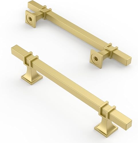Asidrama Paquete de 10 manijas de gabinete de cocina de color dorado cepillado mate de 5 pulgadas (5.039 in), tiradores de gabinete, accesorios de