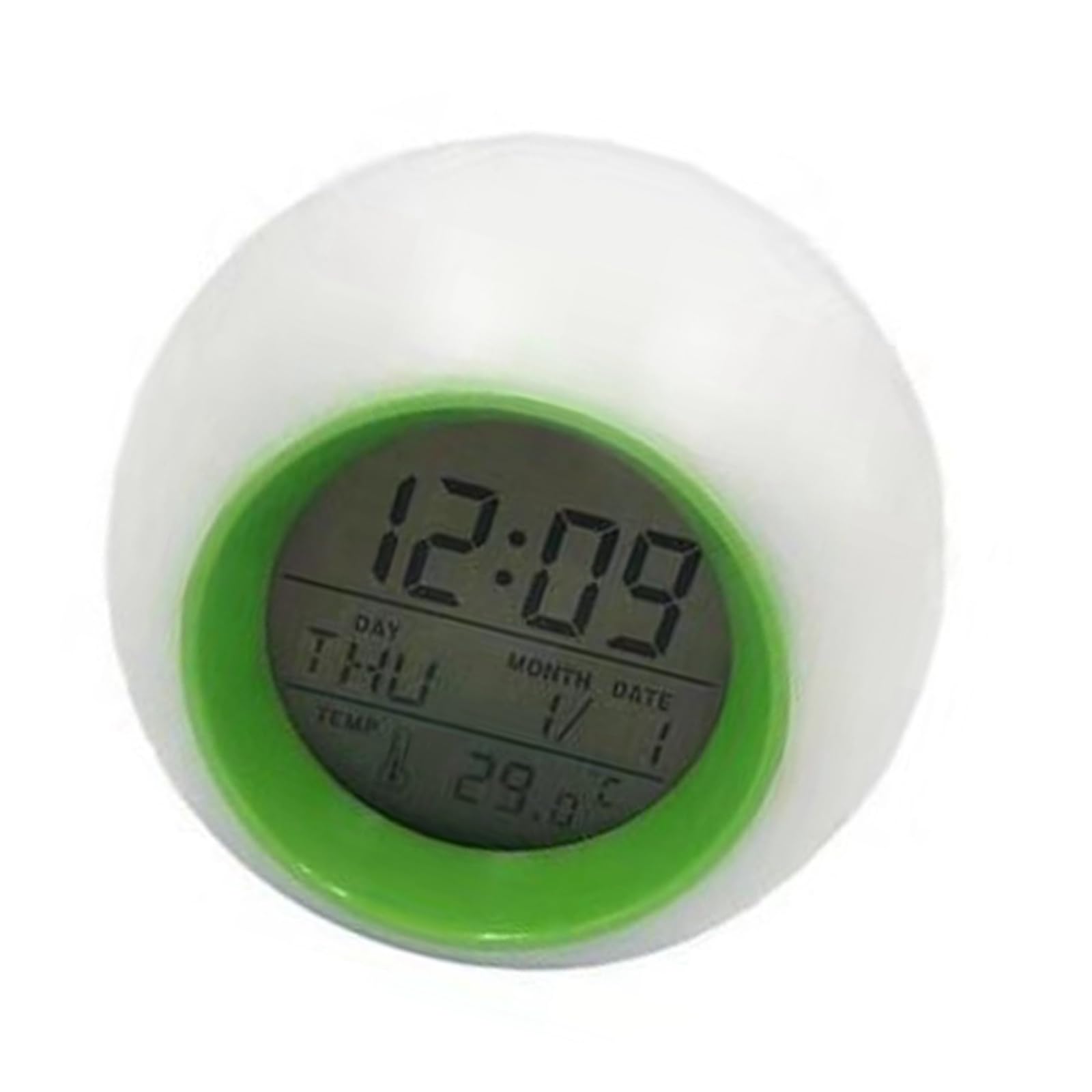 Piceioep Kids Adults Quiet Round Digital Alarm Clock 7 Changing Color Nightlight Battery Operated Snoozes Function Bedroom Decors Quiet LED Calendar Desk Clock