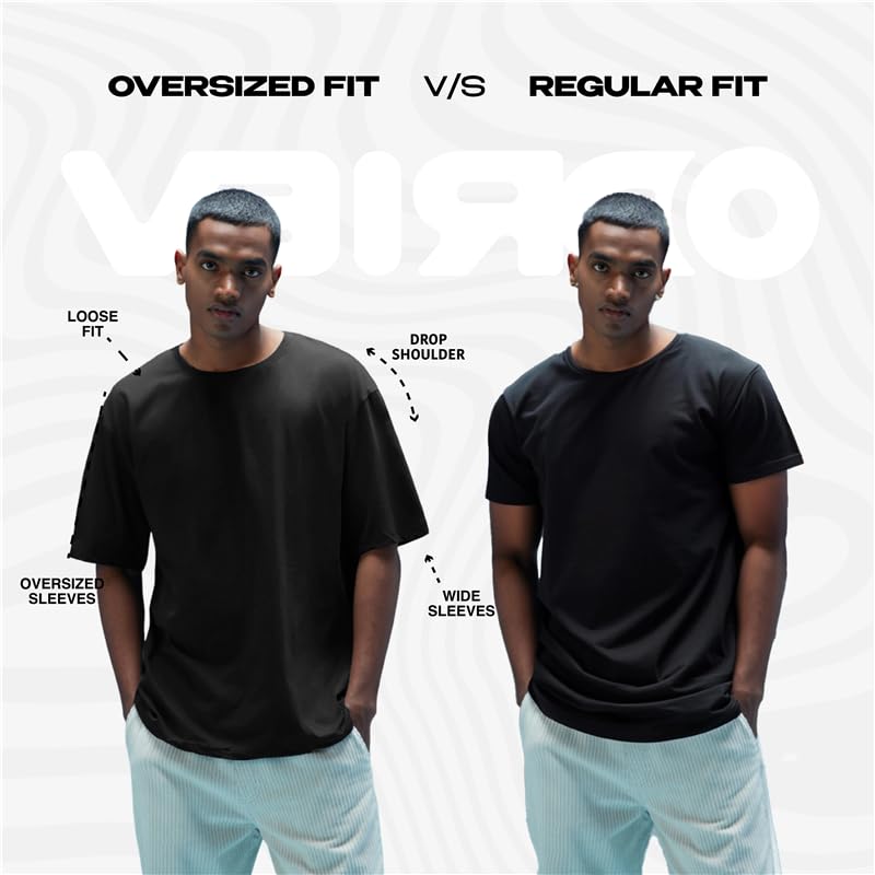 Image of Veirdo 100% Pure Cotton Drop Shoulder Oversized Baggy Fit Half Sleeve Plain Solid Round Neck Multicolor T-Shirt Combo for Men (Pack of 3) (Sizes S-2XL)