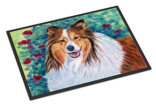 Caroline's Treasures 7424MAT Sheltie Doormat 18x27 Front Door Mat Indoor Outdoor Rugs for Entryway, Non Slip Washable Low Pile, 18H X 27W
