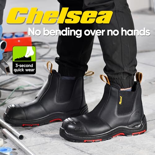 Image of Mens Work Boots Steel Toe Chelsea Safety Boots Cow Leather Waterproof Lightweight Working Shoes