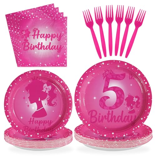 96Pcs Pink 5th Birthday Party Decorations for Girls Serves 24