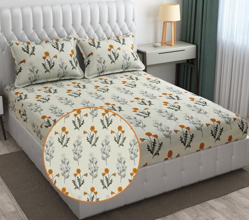 Image of Fresh From Loom Floral Print Microfiber Fitted King Size Bedsheet Set - Anti Fade, 240 TC, 2 Pillow Covers Included (Size - 78 x 72 Inches (Fits up to 10 Inch)| Pink, Floral Design)