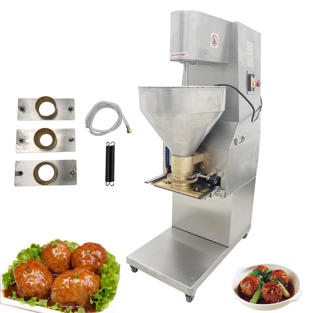 EQCOTWEA 110V 1100W Stainless Steel Meatball Forming Machine, 4 Dies (45/50/55/60mm), 260PCS/Min, Commercial Electric Meatball Maker, Vertical Automatic Meatballs Former for Large Porkballs Beefballs