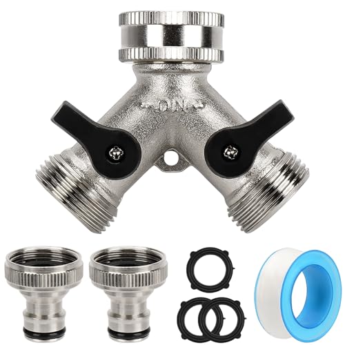 HOSSOM Válvula de Doble Salida para Grifo,Distribuidor de Agua de 2 Vías 3/4'' en Y con 2 válvulas de Paso separadas,con 2 adaptadores de Grifo