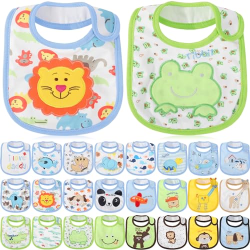 Image of HooLing 24 Pcs boys Toddler Bibs Waterproof Baby Cotton Soft Drool Bibs Feeding Kindergarten Welfare Home Newborn Party