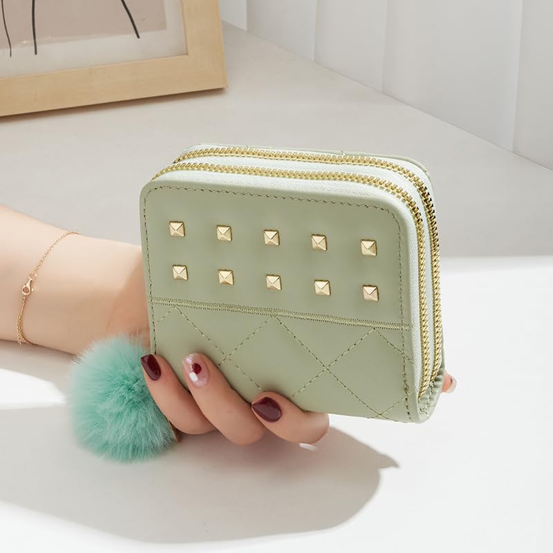 Slim Leather Wallet for Women – Small Bifold Card Holder Organizer with Multiple Slots (green)