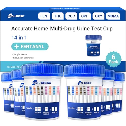 [6 Pack] 14 Panel Multi Drug Test Kit with Fentanyl (FEN), HEAL-CHECK Professional Drug Urine Test Cup for Workplace, Rehab & Home Use –THC, AMP, BUP, BAR, BZO, COC, MET, MDMA, OPI, MTD, OXY, PCP, PPX