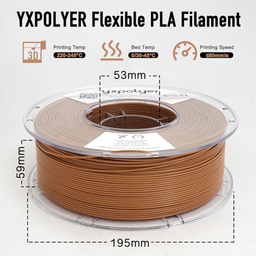 Image of YXPOLYER Flexible PLA Food-Grade 92A Soft PLA 3D Printer Filament 1.75mm 1KG for Printing Dog Chew Toys and Highly Elastic Bouncy Airless Basketball Pet Ball, Brown