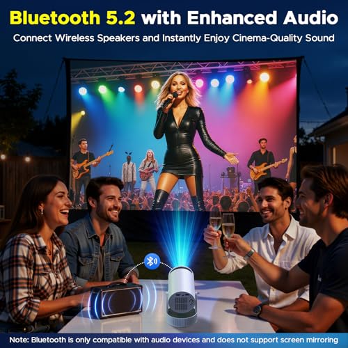 Image of Mini Projector with WiFi and Bluetooth, Built-in Rechargeable Battery Support 4K Auto Keystone 220 Rotation, Outdoor Movie Smart Projector for Bedroom /Home Cinema Compatible w Phone /TV Stick /HDMI /USB