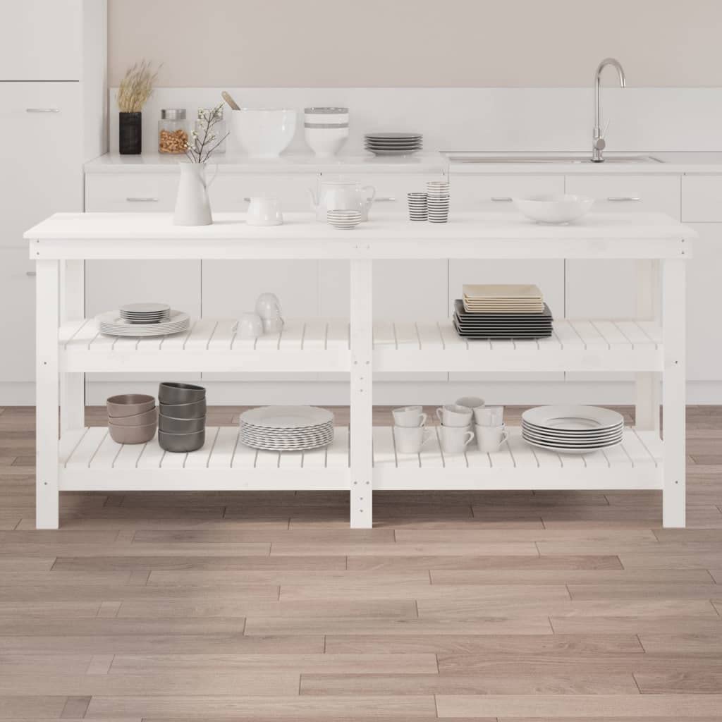 Banco da lavoro bianco in legno di pino massiccio, 181 x 50 x 80 cm, con molto spazio e ripiano, tavolo da lavoro stabile per officina, garage, cantina, tavolo per hobby e bricolage