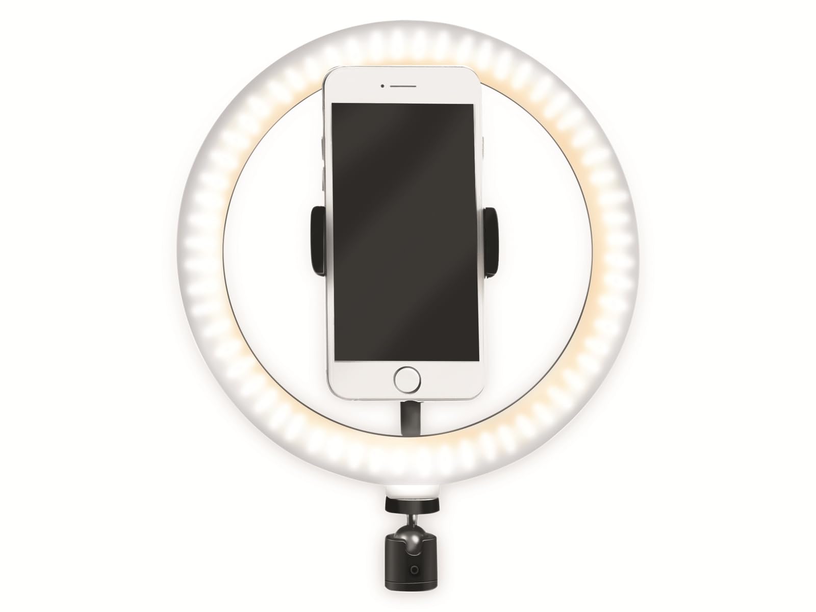 LogiLink AA0151 - lampa pierścieniowa LED (Ø 20 cm) z uchwytem na smartfon, 3 tryby kolorów (naturalny, ciepły, zimny) i 72 diody LED do profesjonalnych filmów i zdjęć, czarna, 72 diody LED (Ø 20)