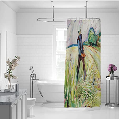Rideau de douche aquarelle vert Edvard Munch 180x275cm avec crochets - 3