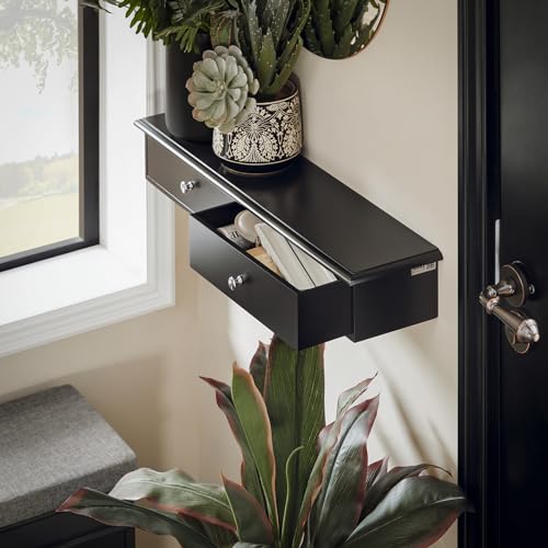 Haotian FRG43-SCH Black Floating Shelves With 2 Drawers thumb #3