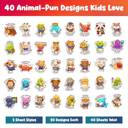 Animal Stickers for Kids,800 Cute Animal Stickers,40 Unique Designs and Sheets, Motivational Sticker for Kids Classroom, Teacher Sticker for Toddlers 2-4 Years, Classroom Supplies and Student Rewards - Image 2