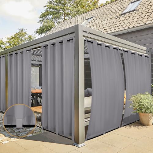 2 Stücke Outdoor Vorhang Wetterfest mit Ösen, Outdoorvorhänge Balkon Vorhang Terrasse Vorhänge Outdoor Gardinen Sonnenschutz & Sichtschutz Vorhänge mit Schlaufen Unten, H213 x B254 cm, Grau 2 Stücke Outdoor Vorhang Wetterfest mit Ösen, Outdoorvorhänge Balkon Vorhang Terrasse Vorhänge Outdoor Gardinen Sonnenschutz & Sichtschutz Vorhänge mit Schlaufen Unten, H213 x B254 cm, Grau
