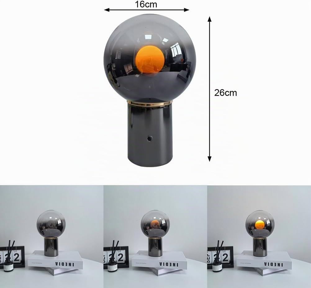 LED Tischlampe Kabellos mit Touch-Control, Sunset Lamp 3000K Warmlicht Akku Tischleuchte Dimmbar mit Glaskugel Lampenschirm USB Aufladbar Sonnenuntergang Lampe für Restaurant Schlafzimmer Geschenk