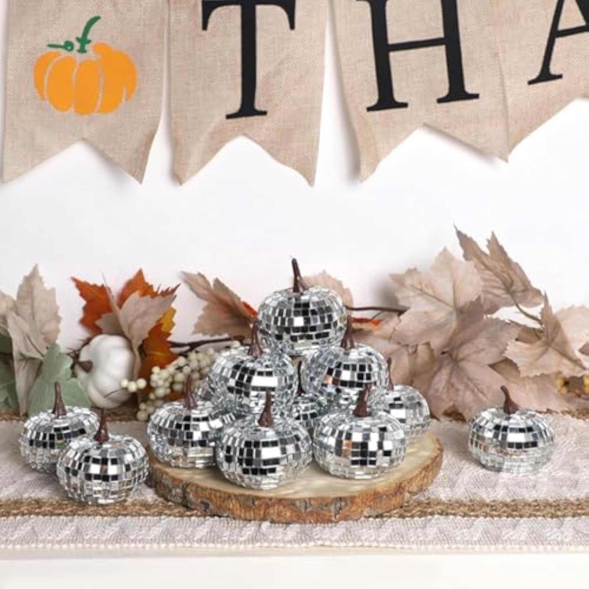 12Pcs Mini Artificial Pumpkins Glitter Ornaments for Party Table Centerpiece