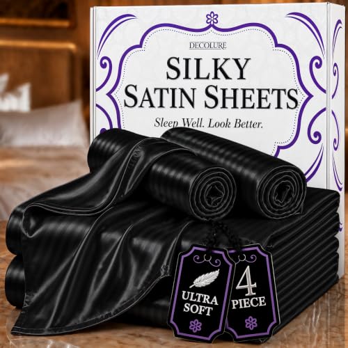 Image of DECOLURE Satin Sheets Full Size | Softer Than Silk | Luxury 4 Pc Bed Set
