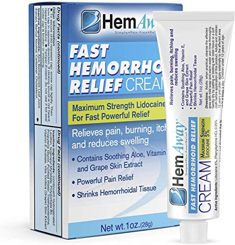 HemAway Hemorrhoid Relief Cream, Patented hemorrhoid Cream with 5% Lidocaine