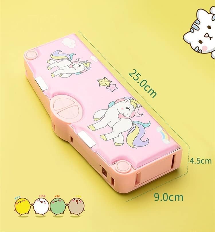 Image of Parshya Plastic Multifunctional Cute School Pencil Box,Unicorn Compass Box For Boys,Geometry Pencil Box For Kids With Inbuilt Scissor,Ruler,Eraser & Sharpener,Magnetic Pencil Box (Multicolor)