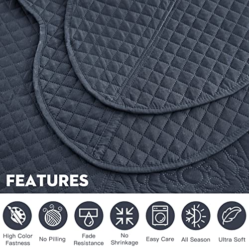 Hz&Hy Oversized King Bedspread Navy Blue 138X122 Extra Wide, Ultrasonic Coverlet Bedding Set, Lightweight Thin Comforter, Reversible, 5 Piece, 100% Microfiber, California/Alaskan King, Navy Blue #TOP5