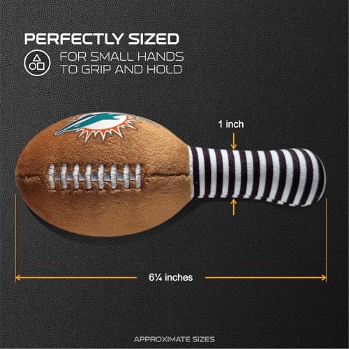 Image of Miami Dolphins Plush Football Rattle by Smilo - Officially Licensed NFL Baby Rattle Toy - Soft Baby Rattle with Bell - for Babies and Toddlers from 3 Months