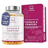 Vitamin B Complex High Strength - Includes Essential Multi B-Vitamins B12, Vitamin B6, Vitamin B1, Vitamin B5 Pantothenic Acid, Niacin, Biotin, Folate, Riboflavin, Inositol - (180 Capsule Supply)