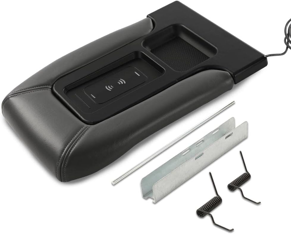 CNNELL Center Console Cover Lid ArmRest Latch Wireless Charging Gray Compatible with Chevy Silverado 1999 2000 2001 2002 2003 2004 2005 2006 2007 CCLK-CHGM-001-DGY 19127364 19127365 19127366