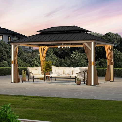 Modern-Shade-Permanent-Hardtop-Gazebo-12-x-16-with-4-LED-Lights-Outdoor-Gazebo-with-Double-Roof-Aluminum-Frame-Patio-Gazebo-with-USB-Charging-Port-Deck-Mosquito-Netting-and-Curtains Modern Shade Permanent Hardtop Gazebo 12 x 16 with 4 LED Lights Outdoor Gazebo with Double Roof Aluminum Frame Patio Gazebo with USB Charging Port Deck Mosquito Netting and Curtains