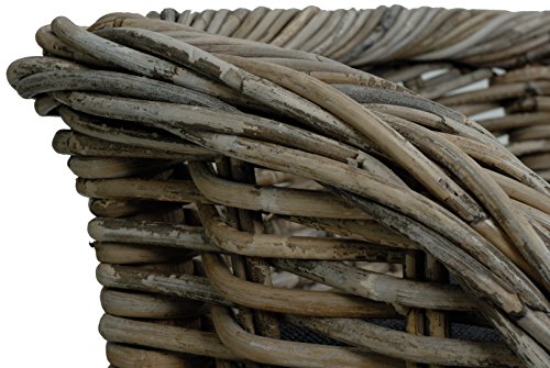 Rattan Hundekorb geflochten Hundebett Rattan Grau Korb Hund Hundecouch hoch mit Kissen (Naturmaterial Grau)
